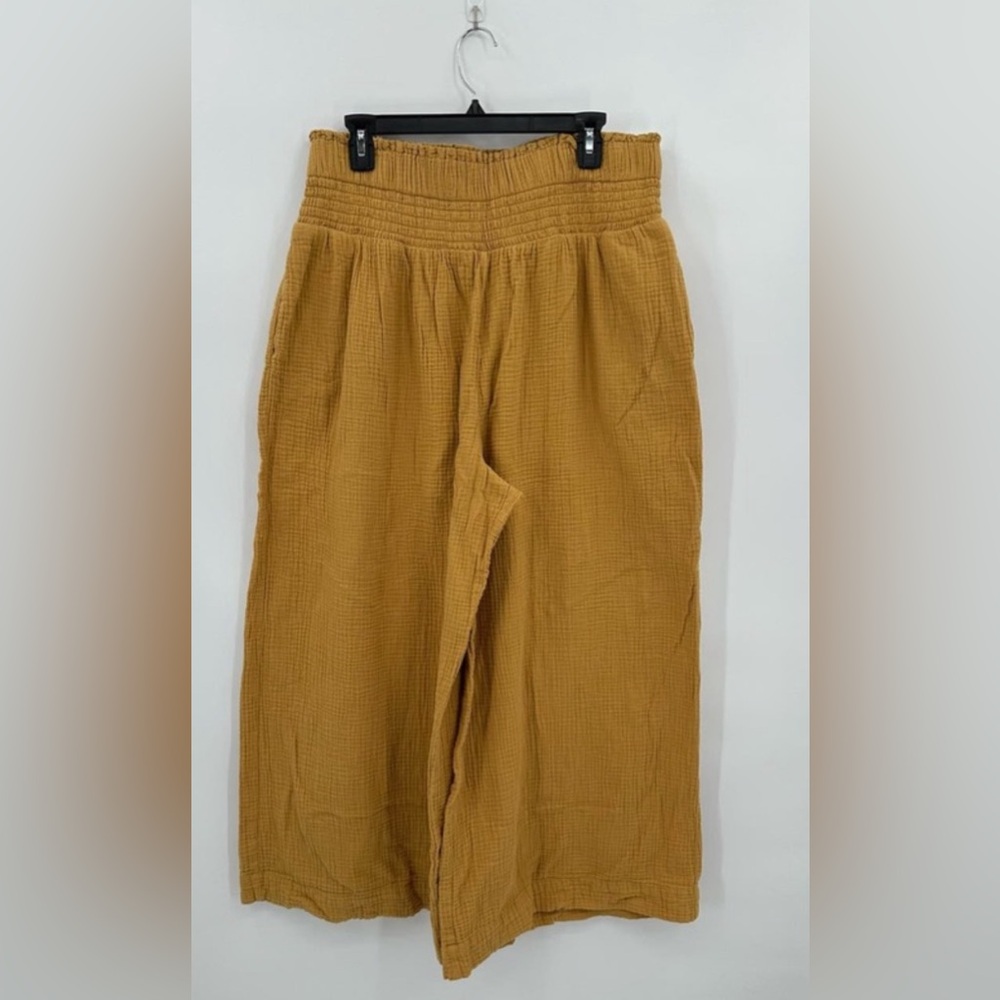 Anthropologie Smocked Gauzy Wide-Leg Pants in Yellow Sand Size XL